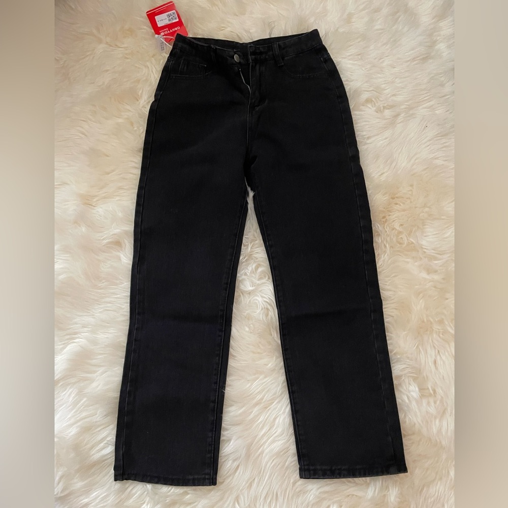 High-waisted straight leg jeans